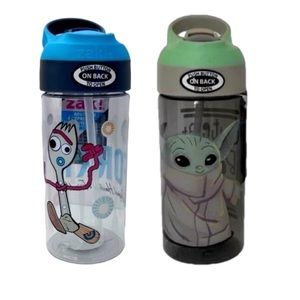 Zak! Mandalorian Baby Yoda Toy Story Forky leak Proof Water Bottle Bundle 17.5oz